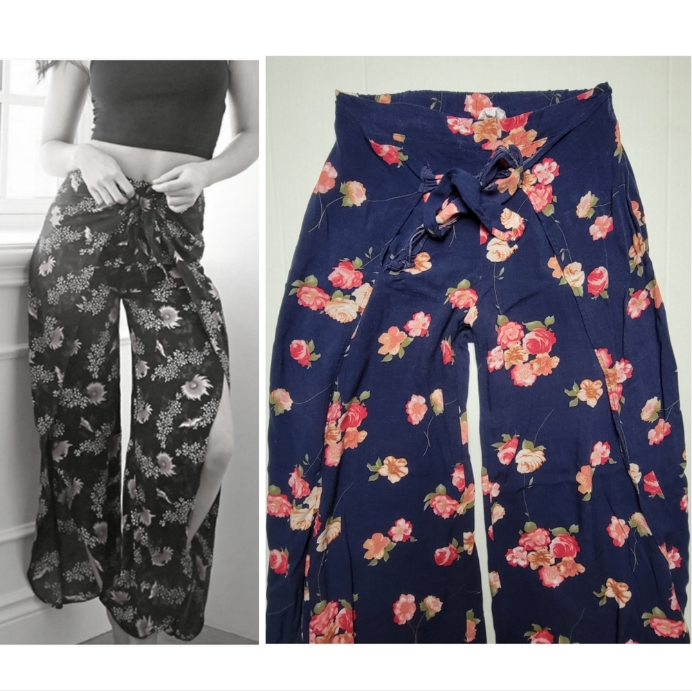 Wrap Front Floral Palazzo Pants